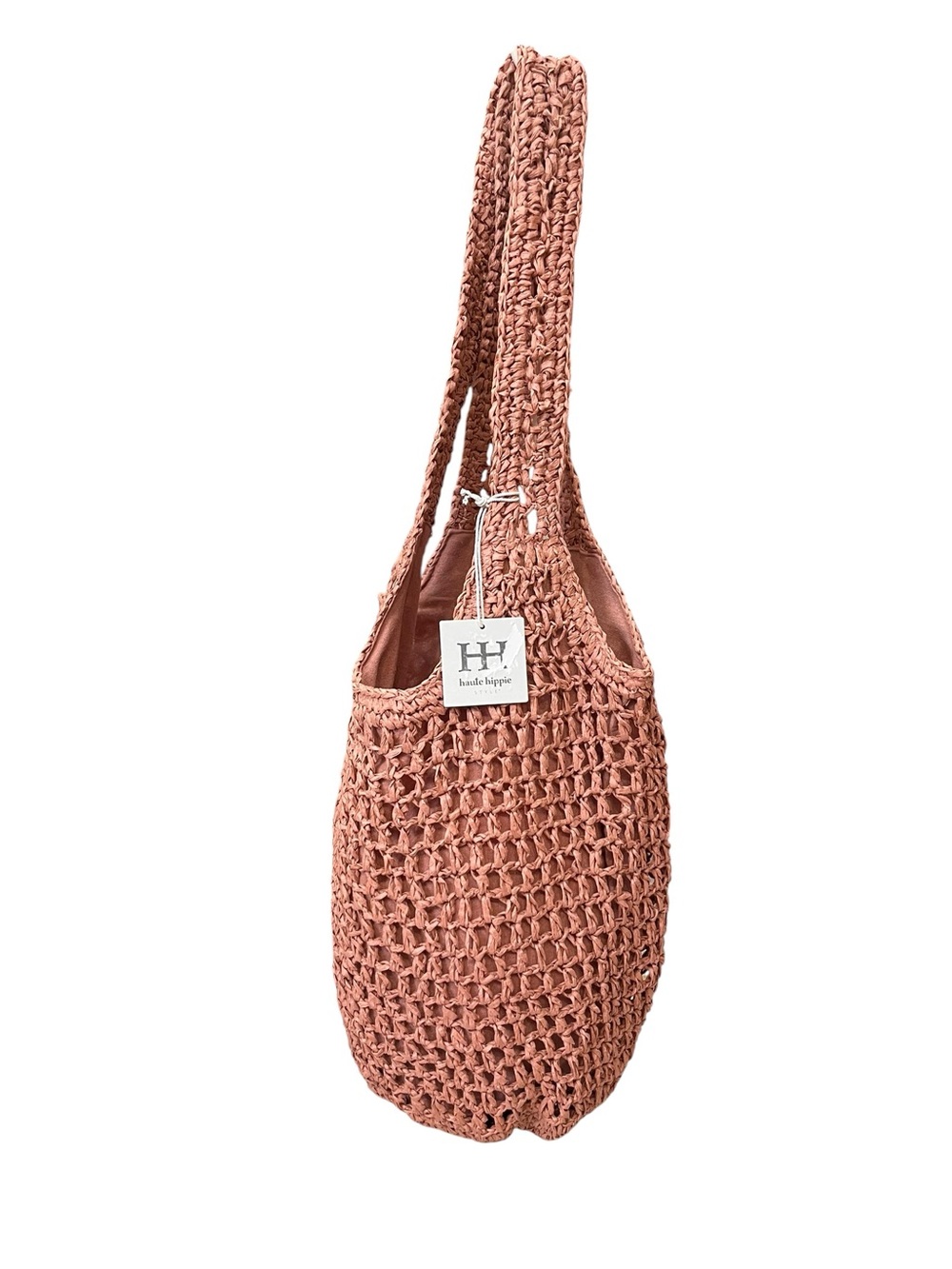Haute Hippie Style Dusty Rose Woven Tote Bag Boho Beach Market Shopper NWT